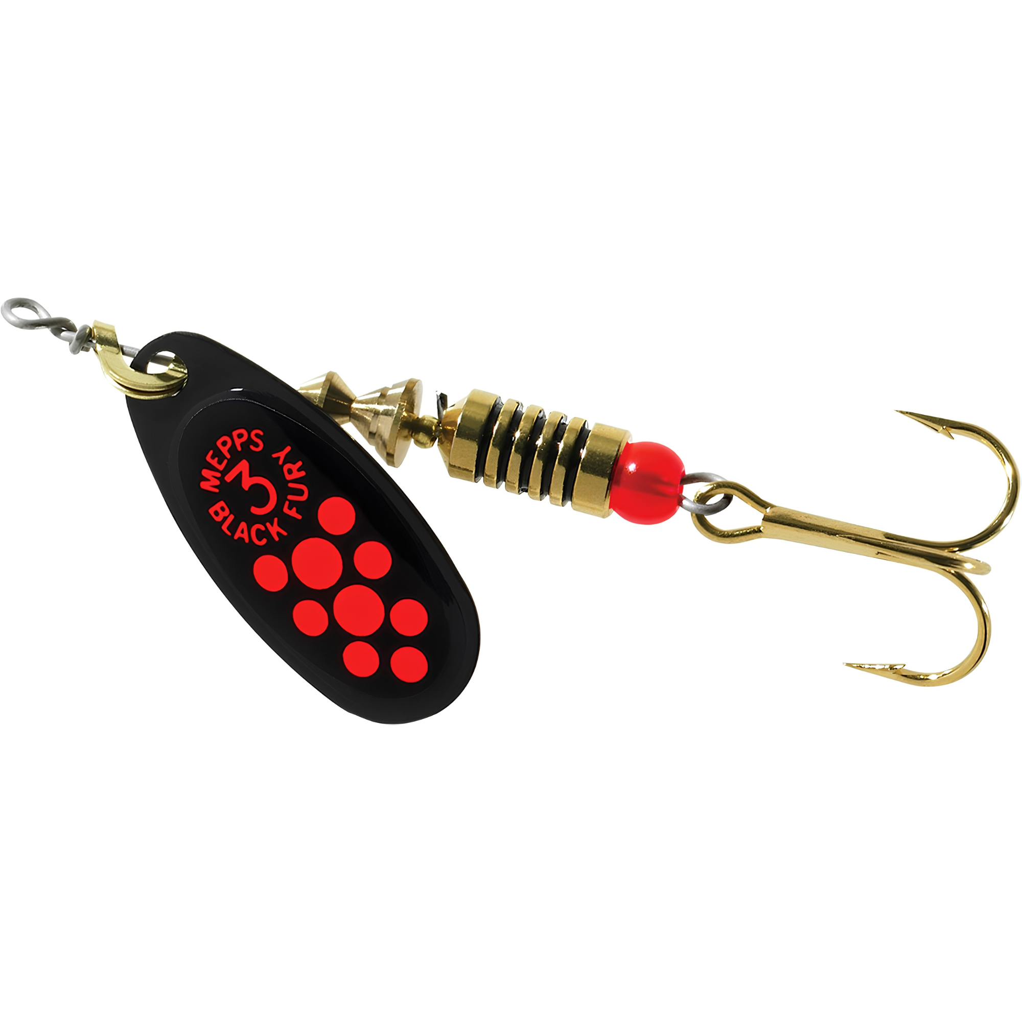Mepps Black Fury Spinner Metal Lure Size 3 6.5g Black Orange Plain Treble Hook RMBF03