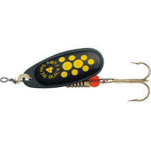 Load image into Gallery viewer, Mepps Black Fury Spinning Metal Lure (8g/Size 4)(Black/Yellow Dot)