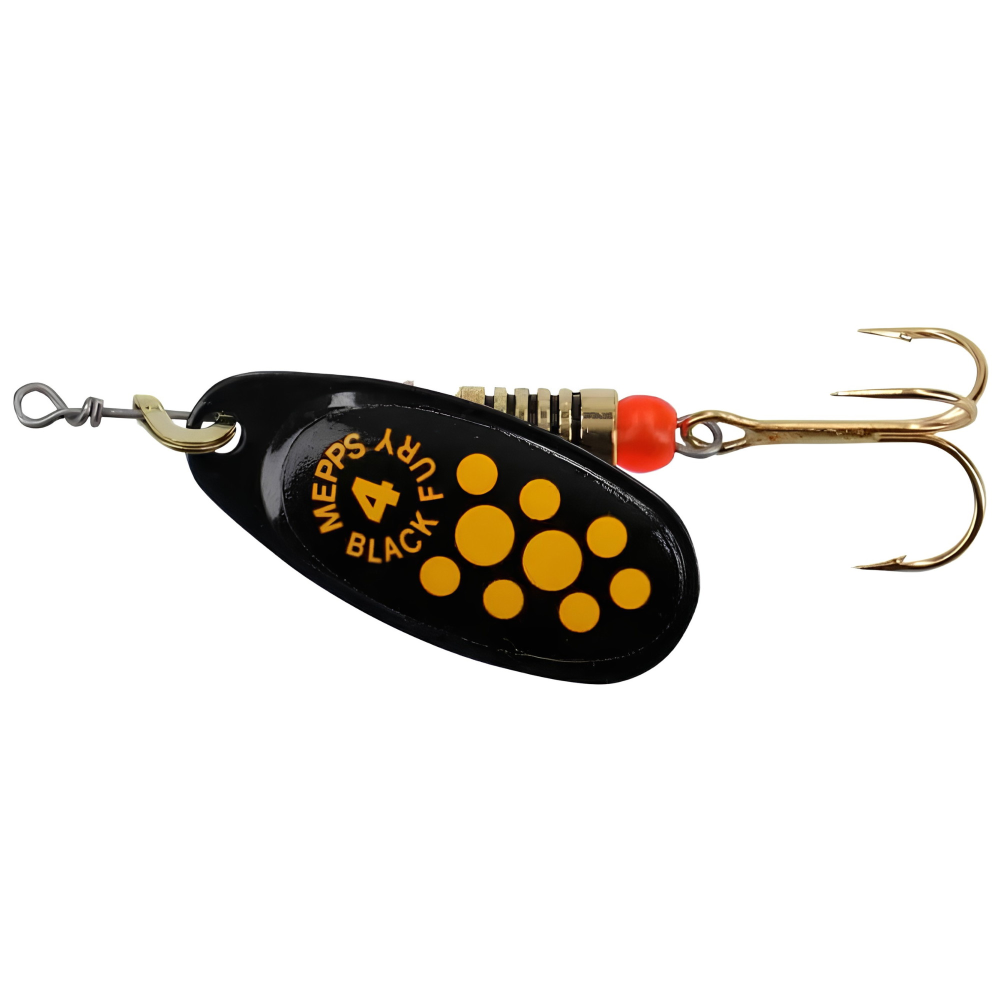 Mepps Black Fury Spinning Spinner Metal Lure Size 4 Black Yellow Dot 8g RMBF04