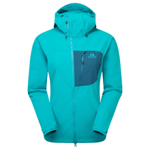 Load image into Gallery viewer, Mountain Equipment Women's Squall Hooded Softshell Jacket (Topaz/Majolica)