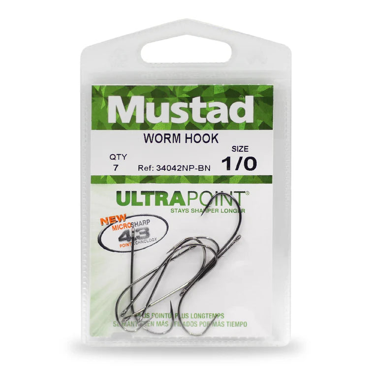 Mustad Worm Hooks (Size 2/0)(25 Pack)(Black Nickel)