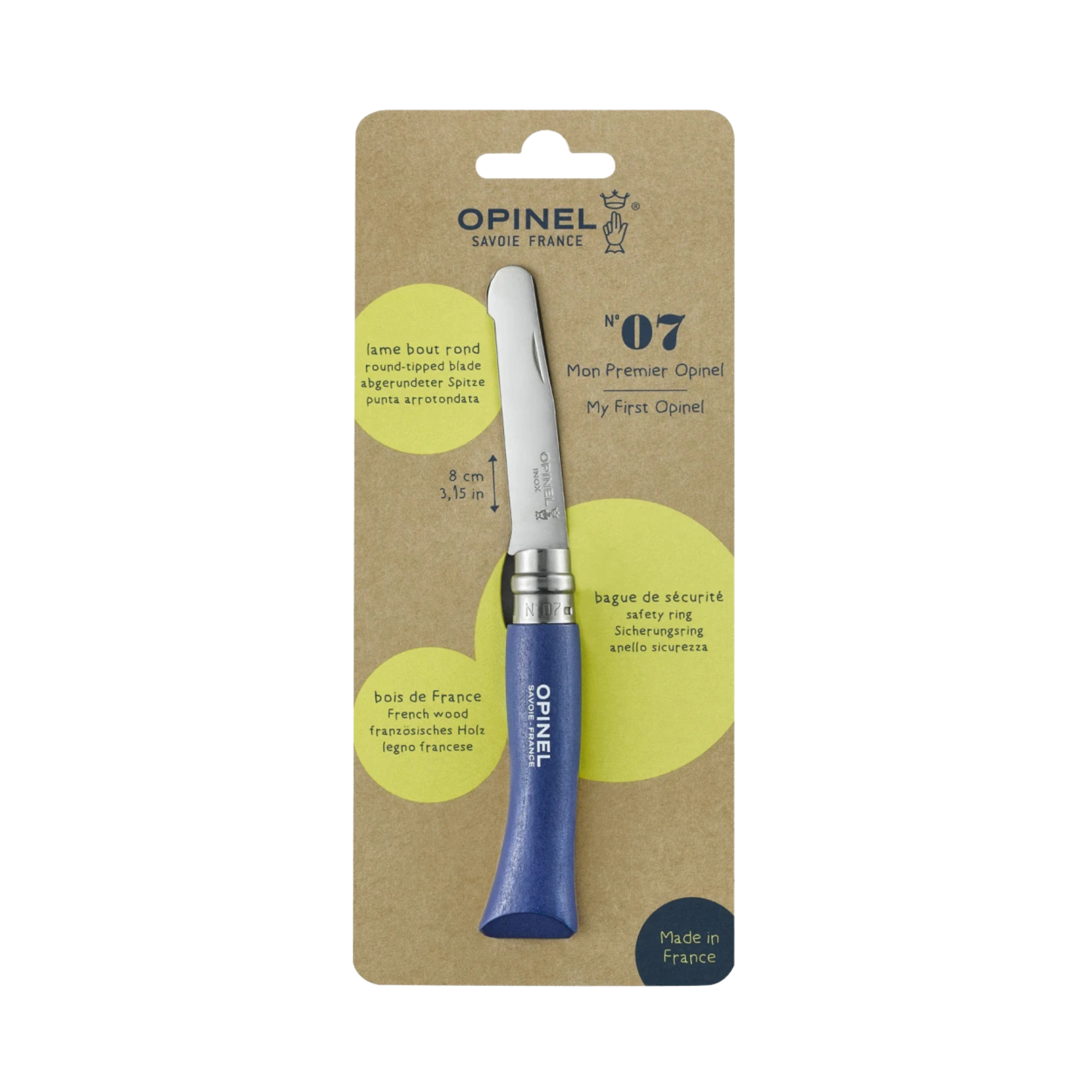 My First Opinel Kids #7 Stainless Steel Round Ended Knife (Blue)