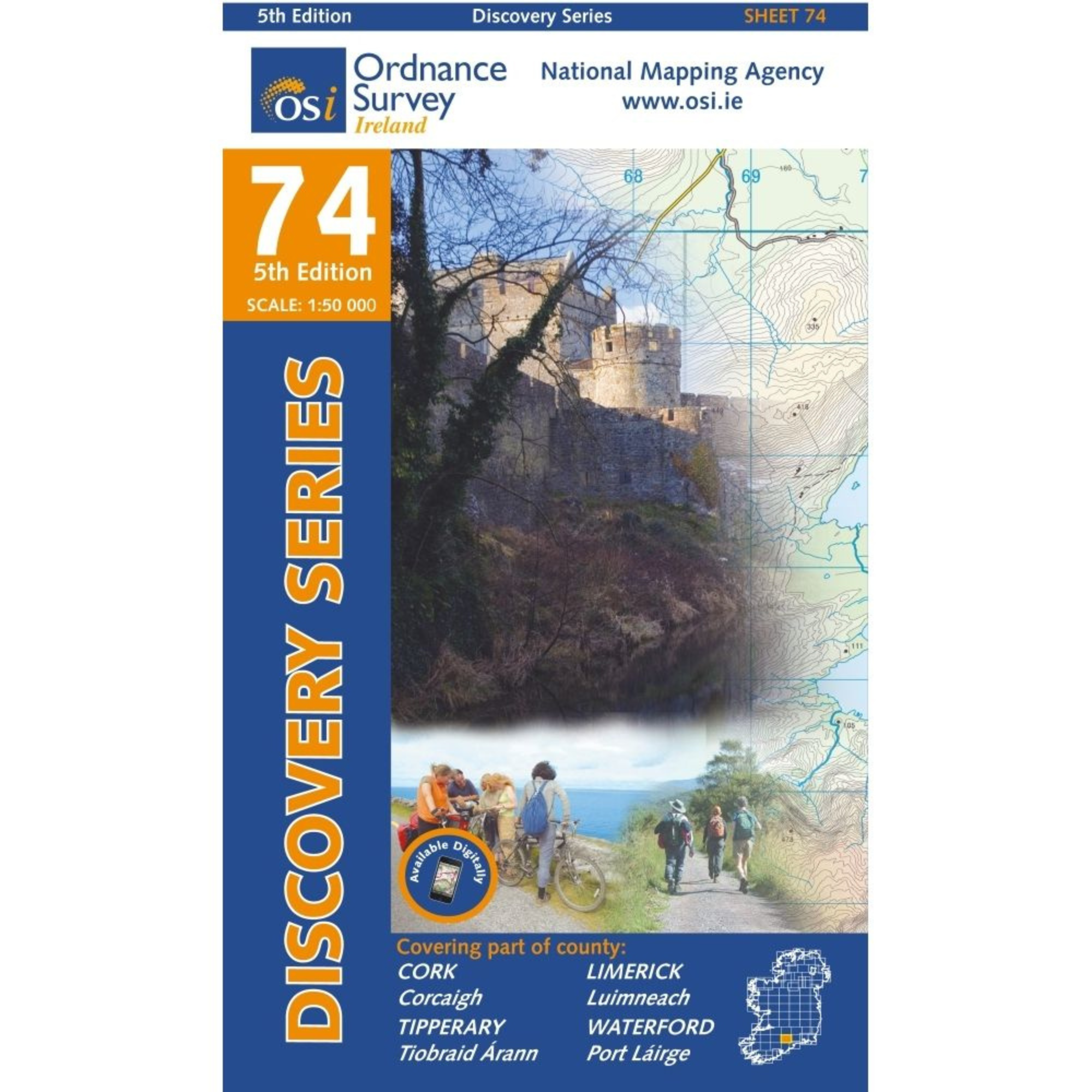 OSI Discovery Map 74 - Laminated (Part of Cork, Limerick, Tipperary & Waterford)(1:50,000)