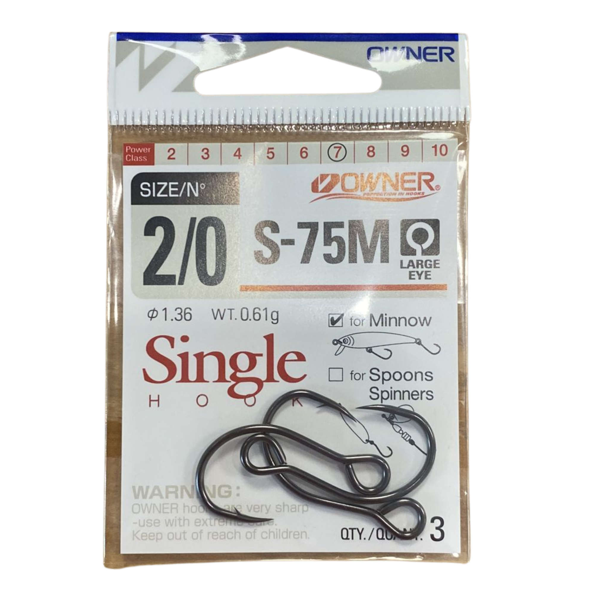 Owner S-75M Single Lure Hook (#2/0)(3 Pack)