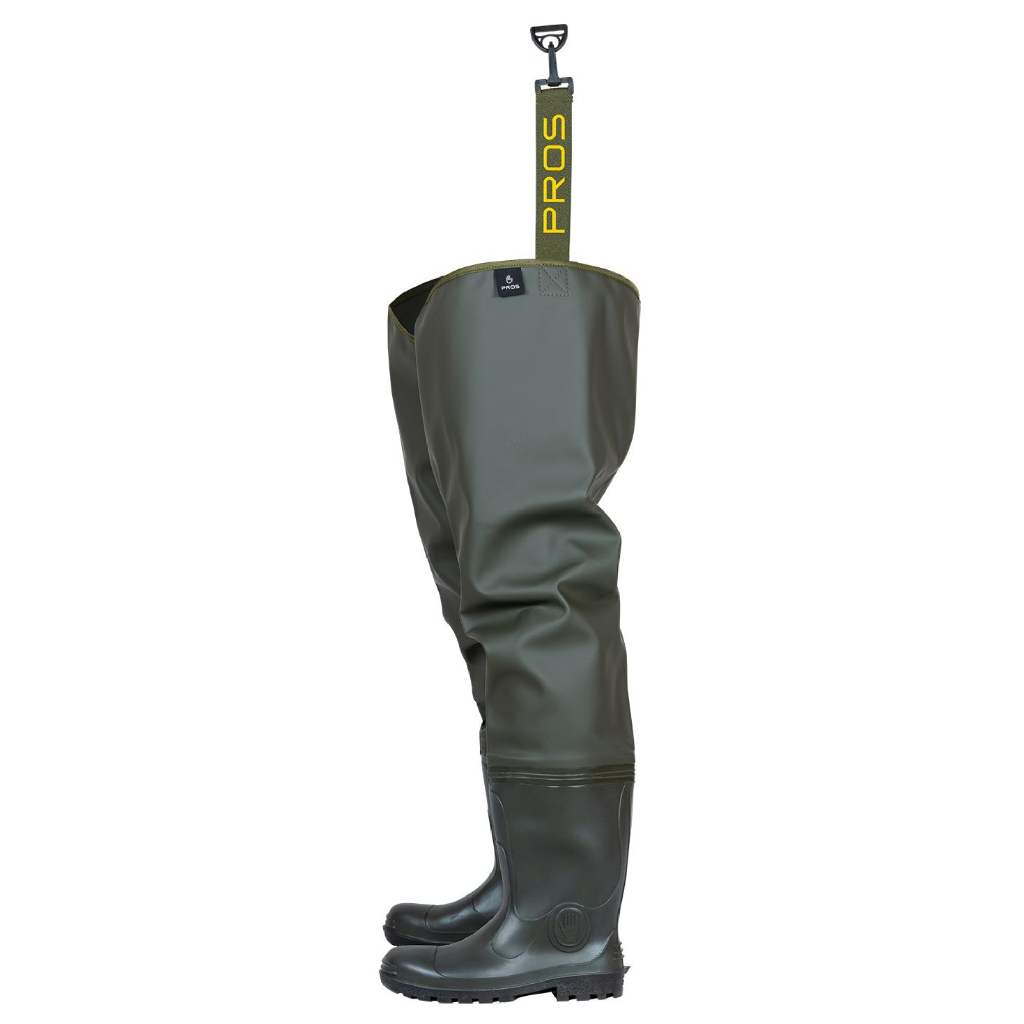 Pros Unisex PVC/Polyester Bootfoot Thigh Waders (Olive Green)
