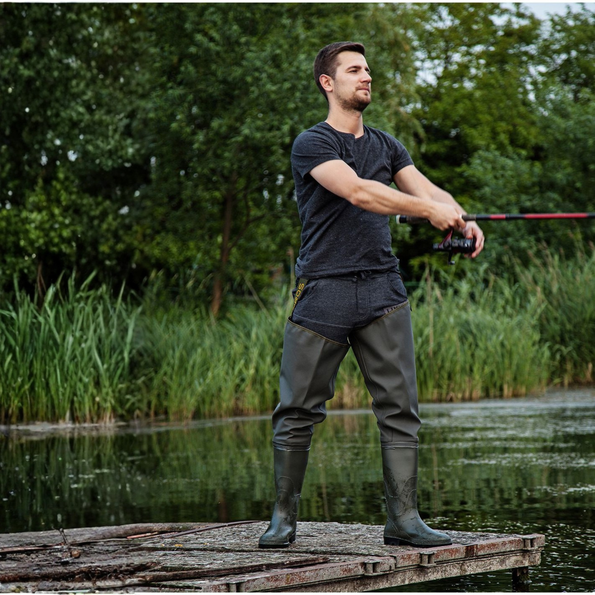 Pros Unisex PVC/Polyester Bootfoot Thigh Waders (Olive Green)