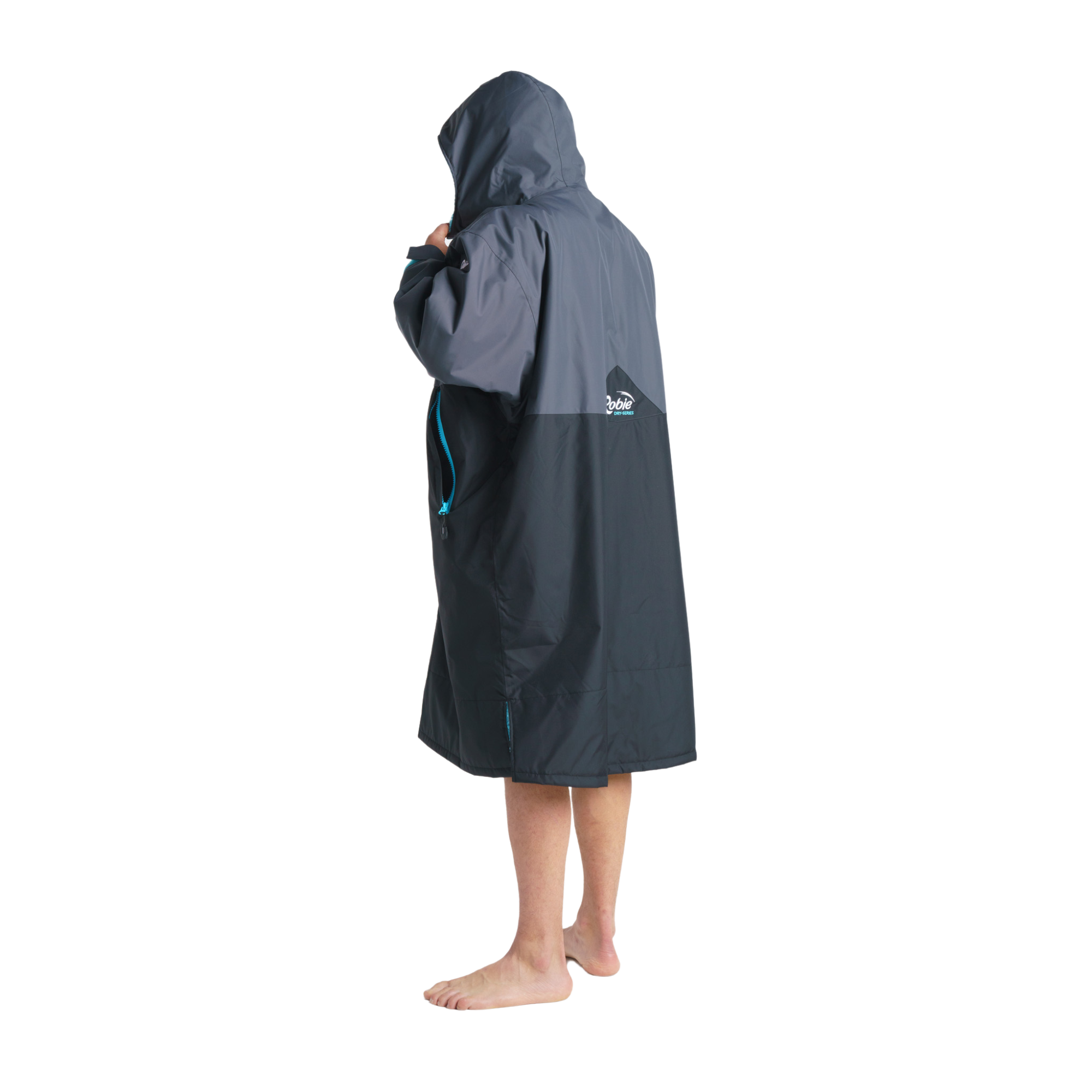Robie Unisex Dry Series Recycled Long Sleeve Hardshell Changing Robe (Black/Charcoal/Blue Atoll)