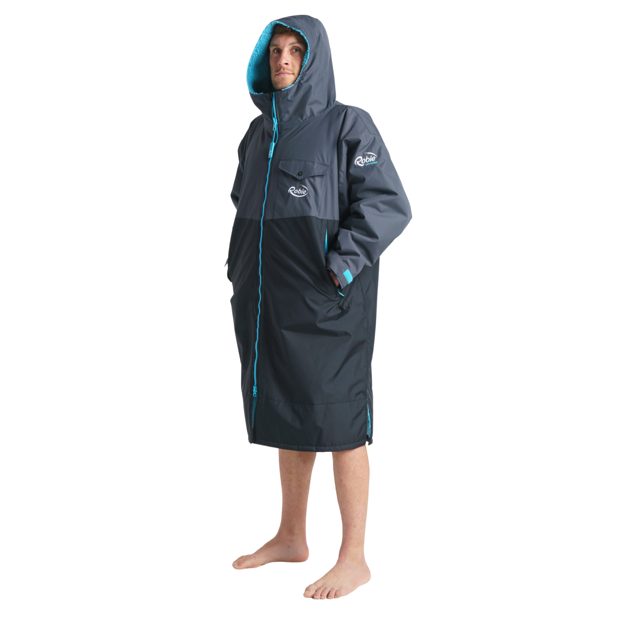 Robie Unisex Dry Series Recycled Long Sleeve Hardshell Changing Robe (Black/Charcoal/Blue Atoll)