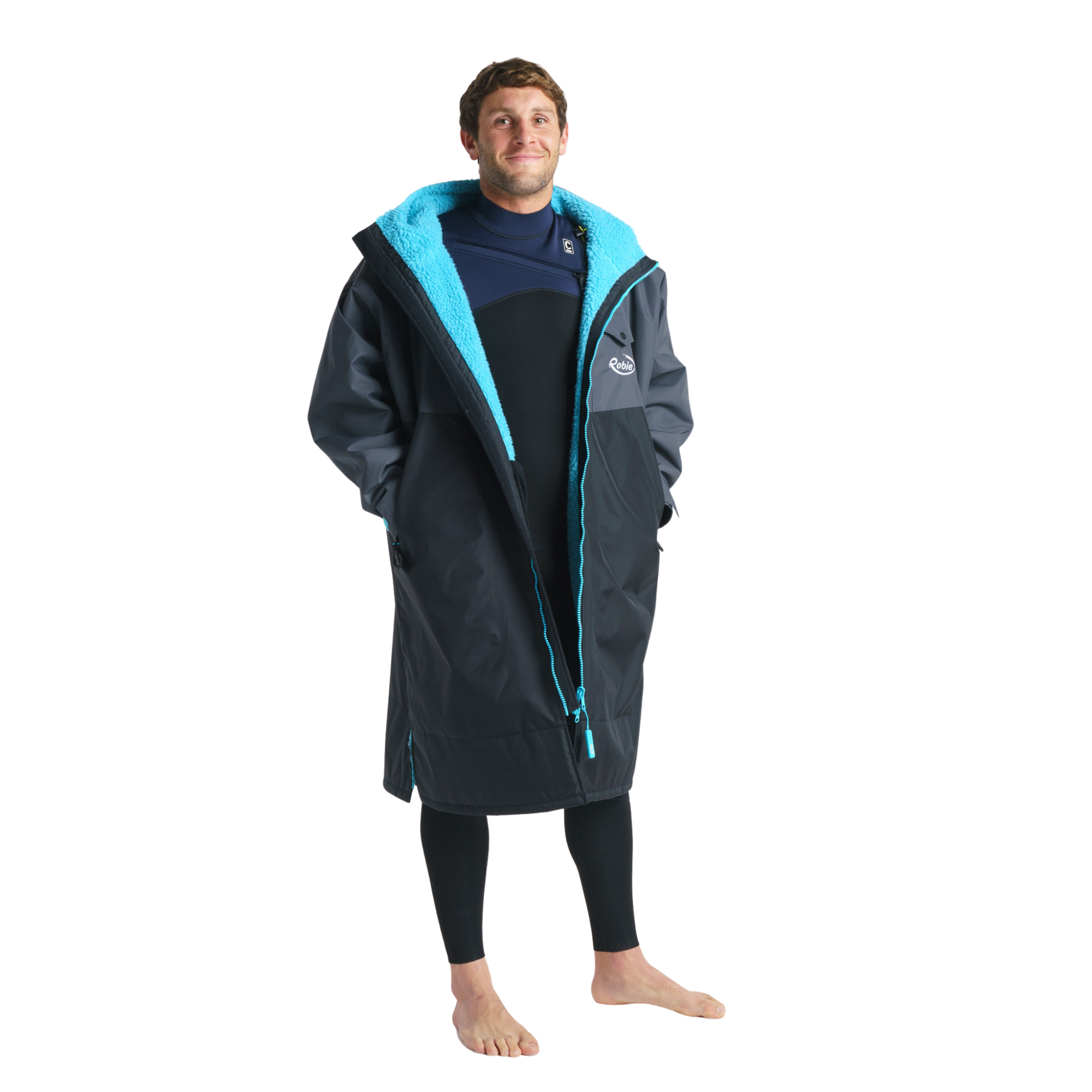 Robie Unisex Dry Series Recycled Long Sleeve Hardshell Changing Robe (Black/Charcoal/Blue Atoll)