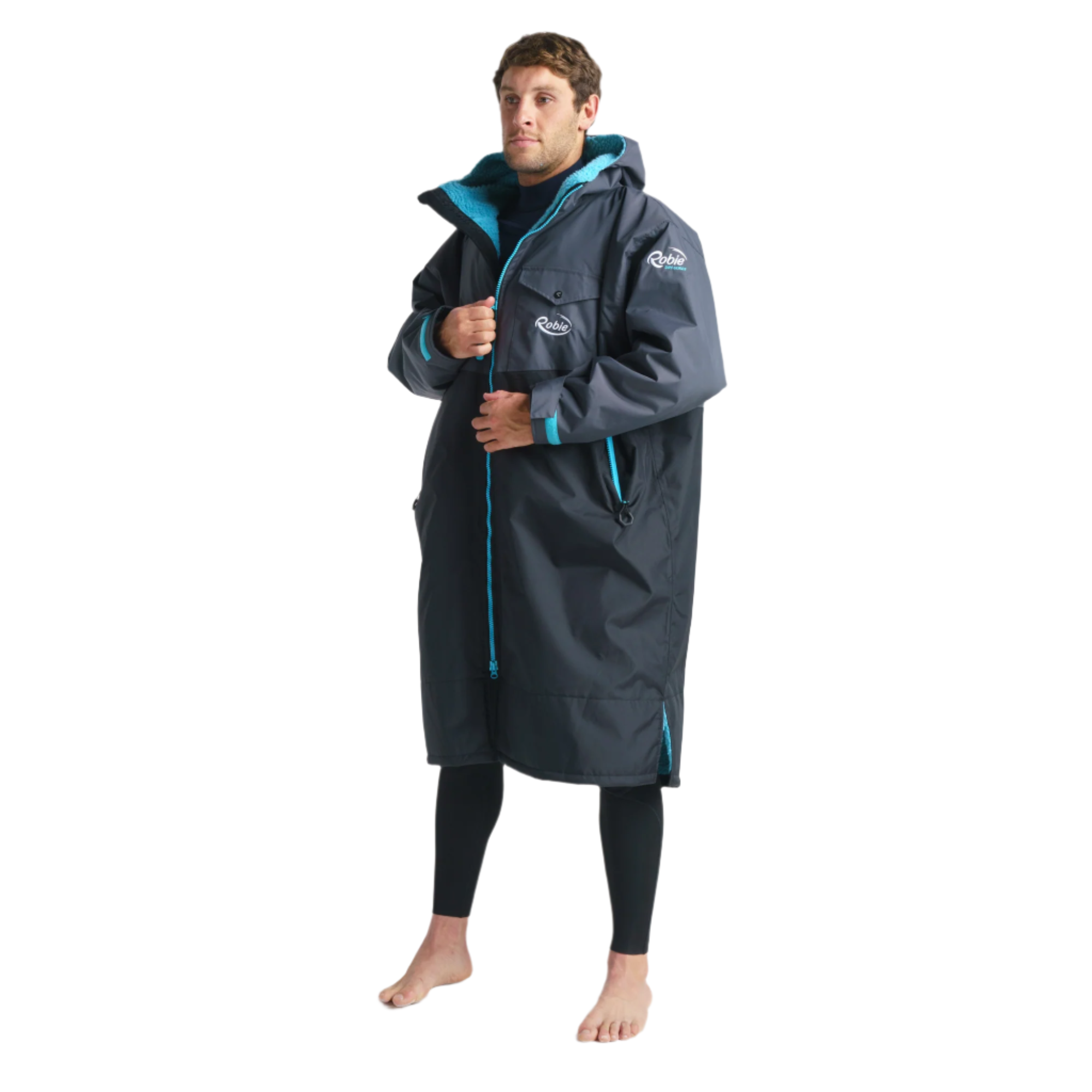Robie Unisex Dry Series Recycled Long Sleeve Hardshell Changing Robe (Black/Charcoal/Blue Atoll)