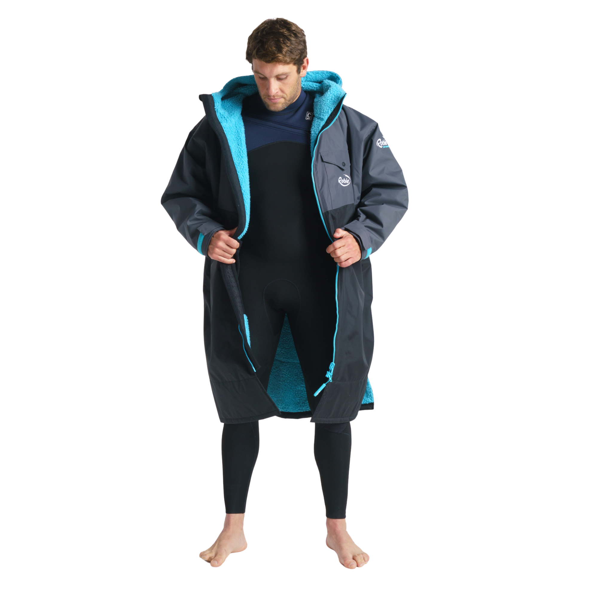 Robie Unisex Dry Series Recycled Long Sleeve Hardshell Changing Robe (Black/Charcoal/Blue Atoll)