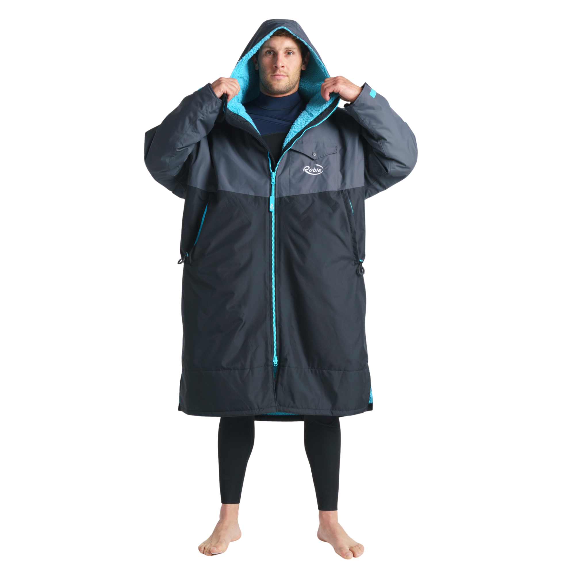 Robie Unisex Dry Series Recycled Long Sleeve Hardshell Changing Robe (Black/Charcoal/Blue Atoll)