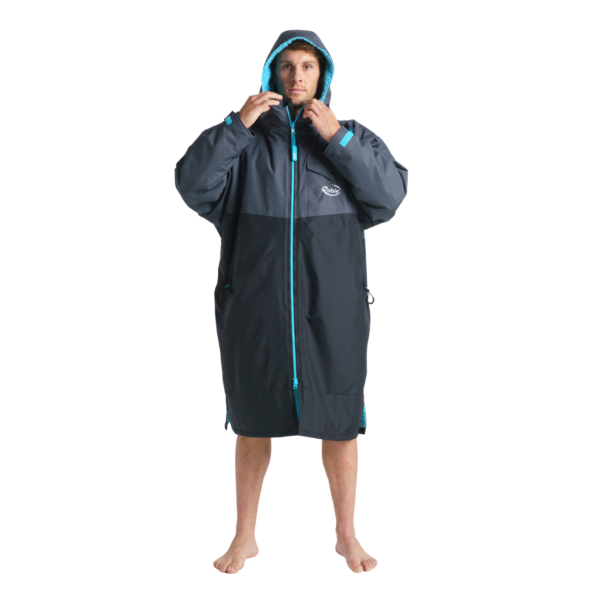 Robie Unisex Dry Series Recycled Long Sleeve Hardshell Changing Robe (Black/Charcoal/Blue Atoll)