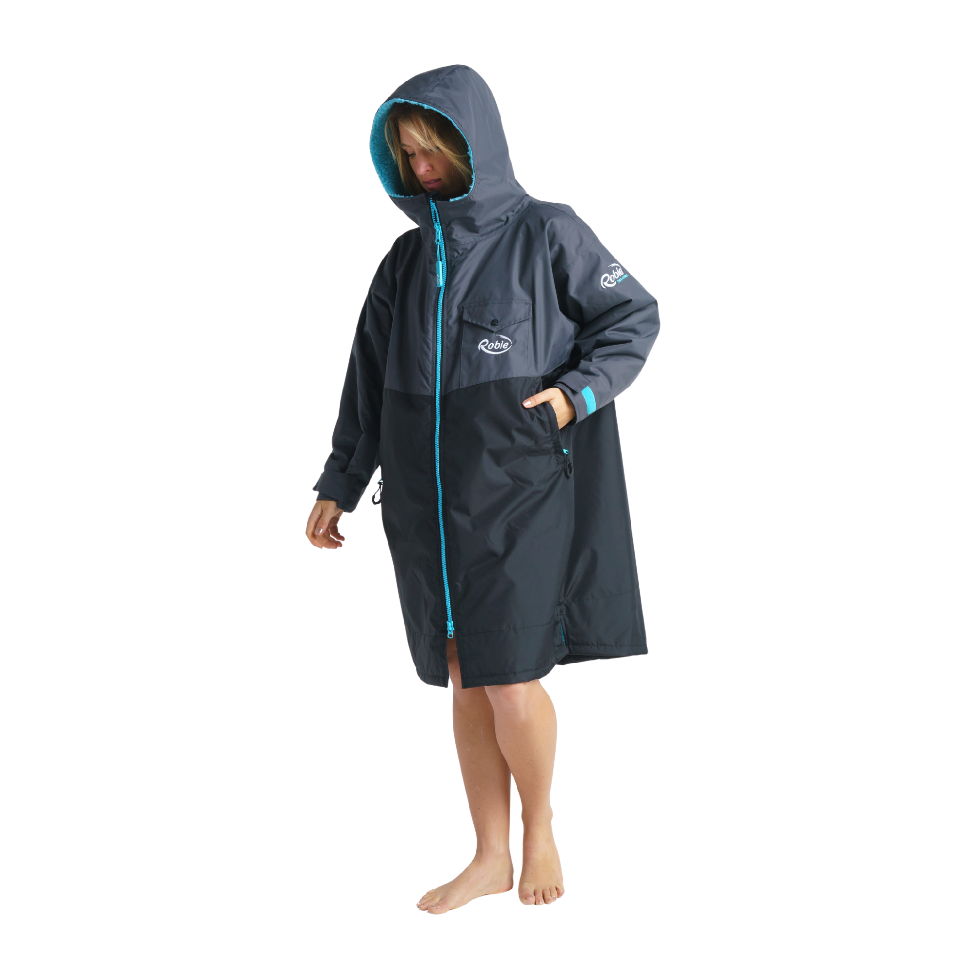 Robie Unisex Dry Series Recycled Long Sleeve Hardshell Changing Robe (Black/Charcoal/Blue Atoll)