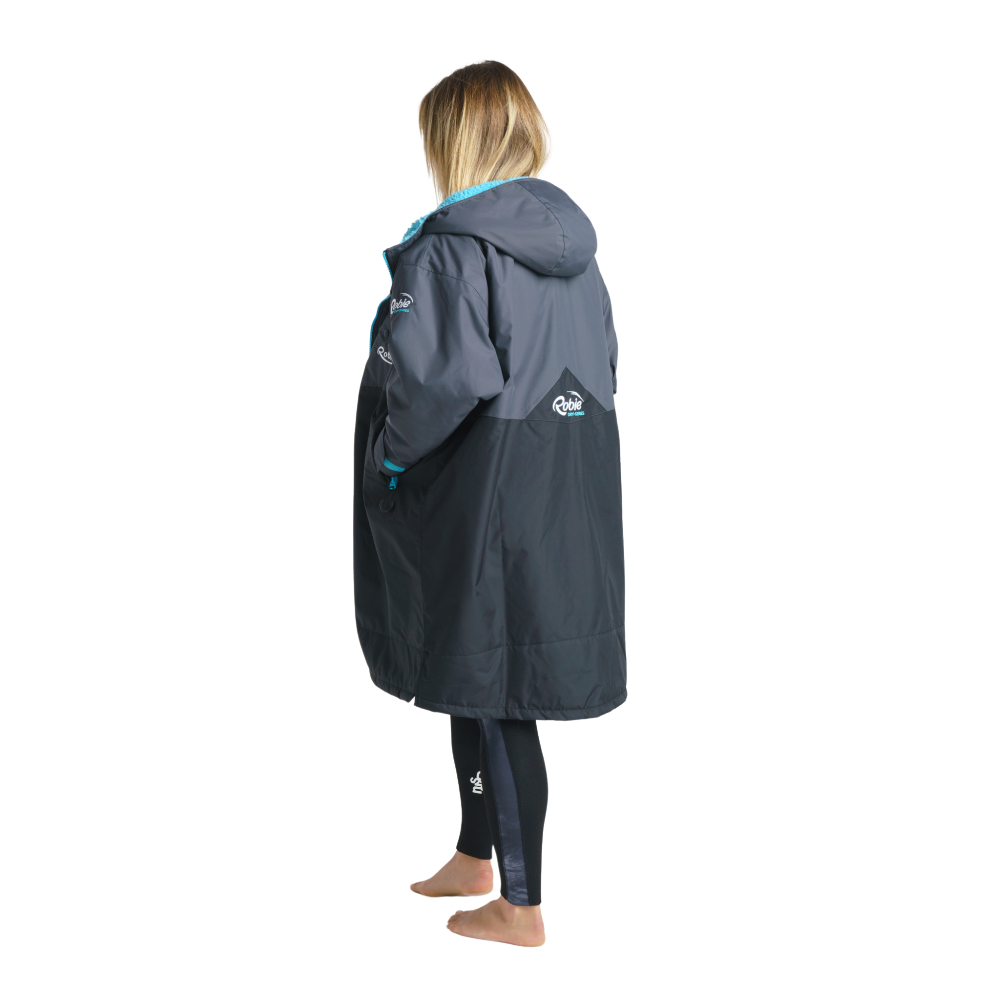 Robie Unisex Dry Series Recycled Long Sleeve Hardshell Changing Robe (Black/Charcoal/Blue Atoll)