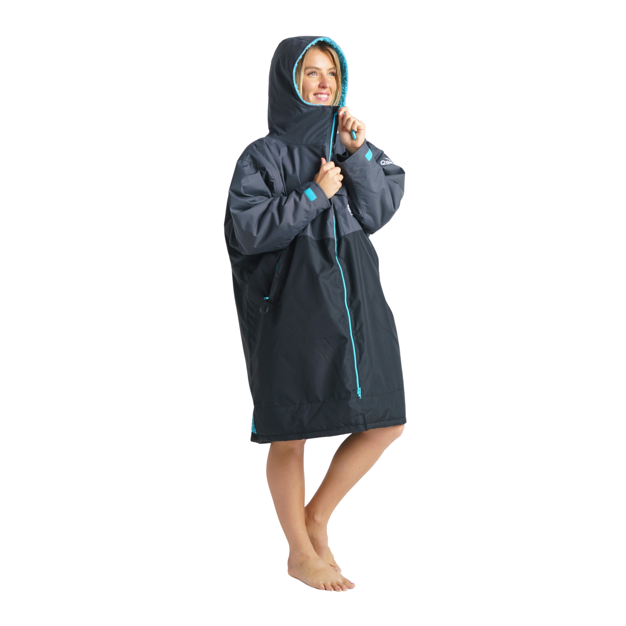 Robie Unisex Dry Series Recycled Long Sleeve Hardshell Changing Robe (Black/Charcoal/Blue Atoll)