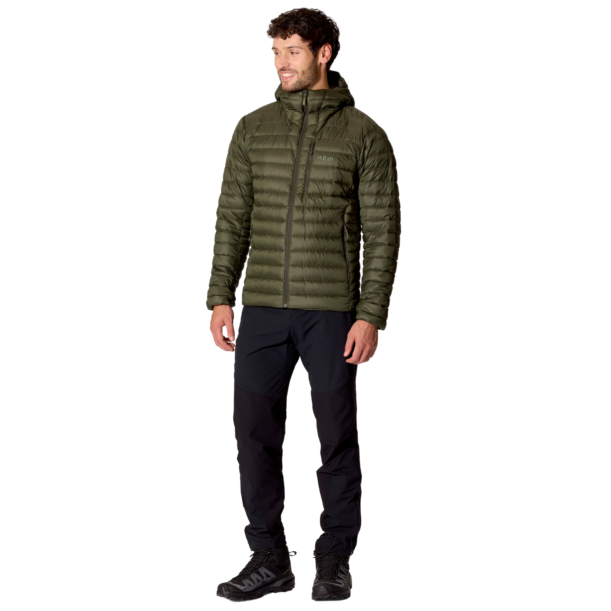 Rab Men's Microlight Alpine Hooded Down Insulated Jacket Army ARM QDB-92