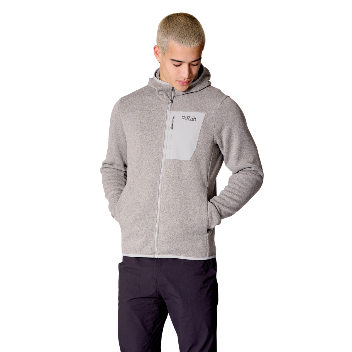 Rab Men's Ryvoan Hooded Hoody Hoodie Full Zip Fleece Light Zinc LZN QFG-78