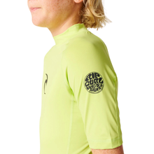 Load image into Gallery viewer, Rip Curl Junior Waves UPF50 Short Sleeve Rash Vest (Lime)(Sizes UK8-16)