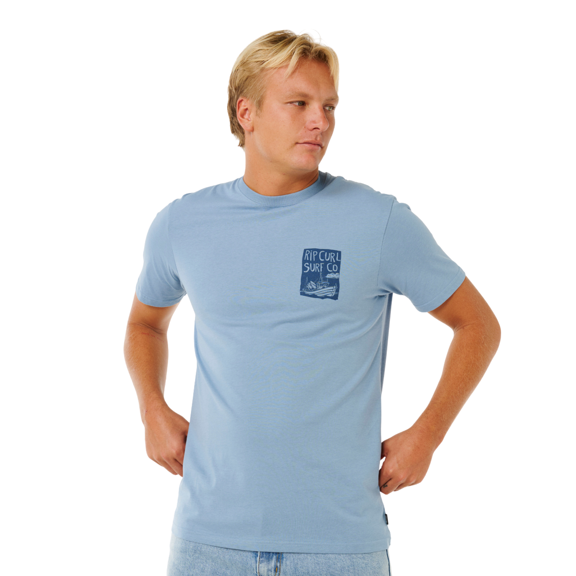Rip Curl Men's Keep On Trucking Short Sleeve Tee (Faded Denim)
