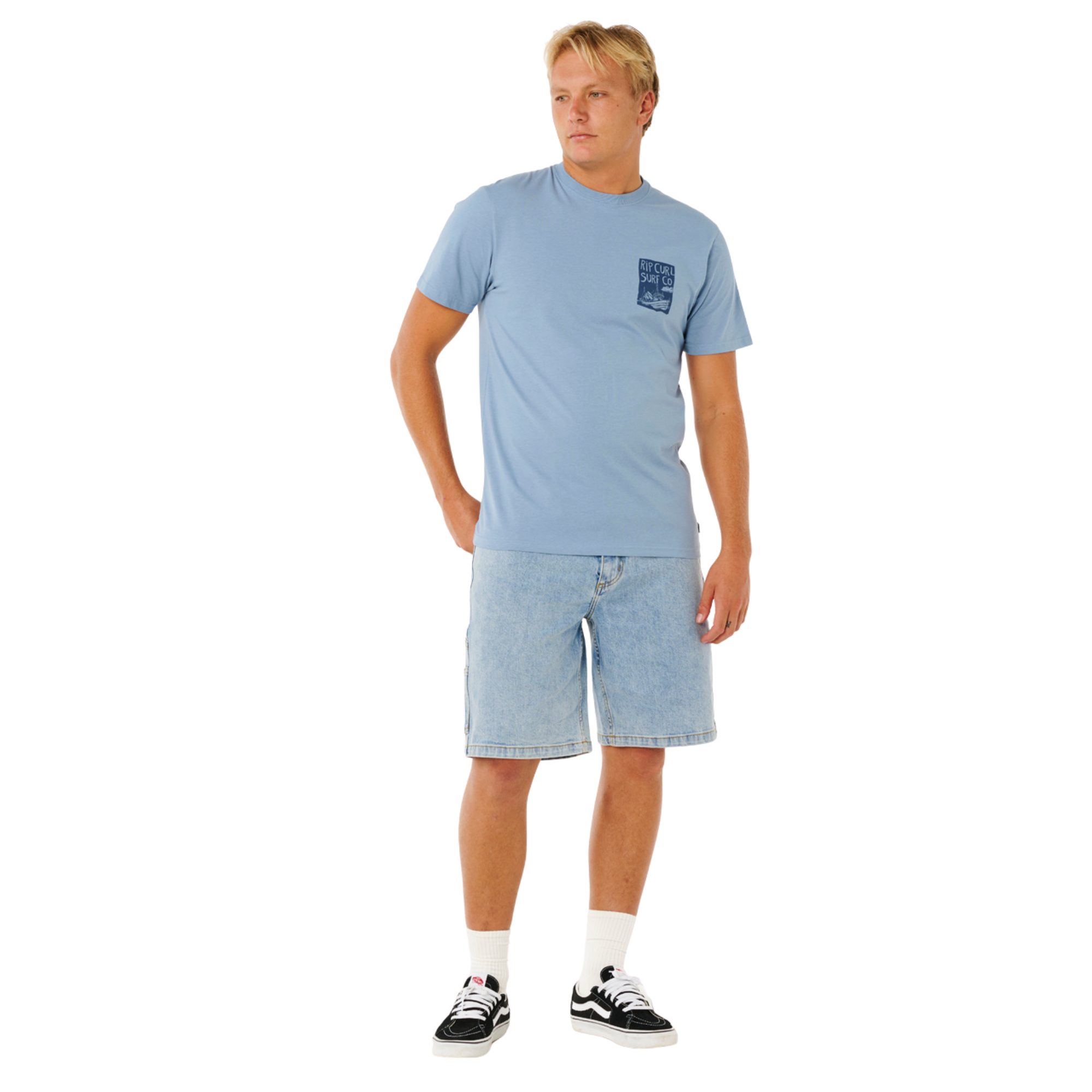 Rip Curl Men's Keep On Trucking Short Sleeve Tee (Faded Denim)