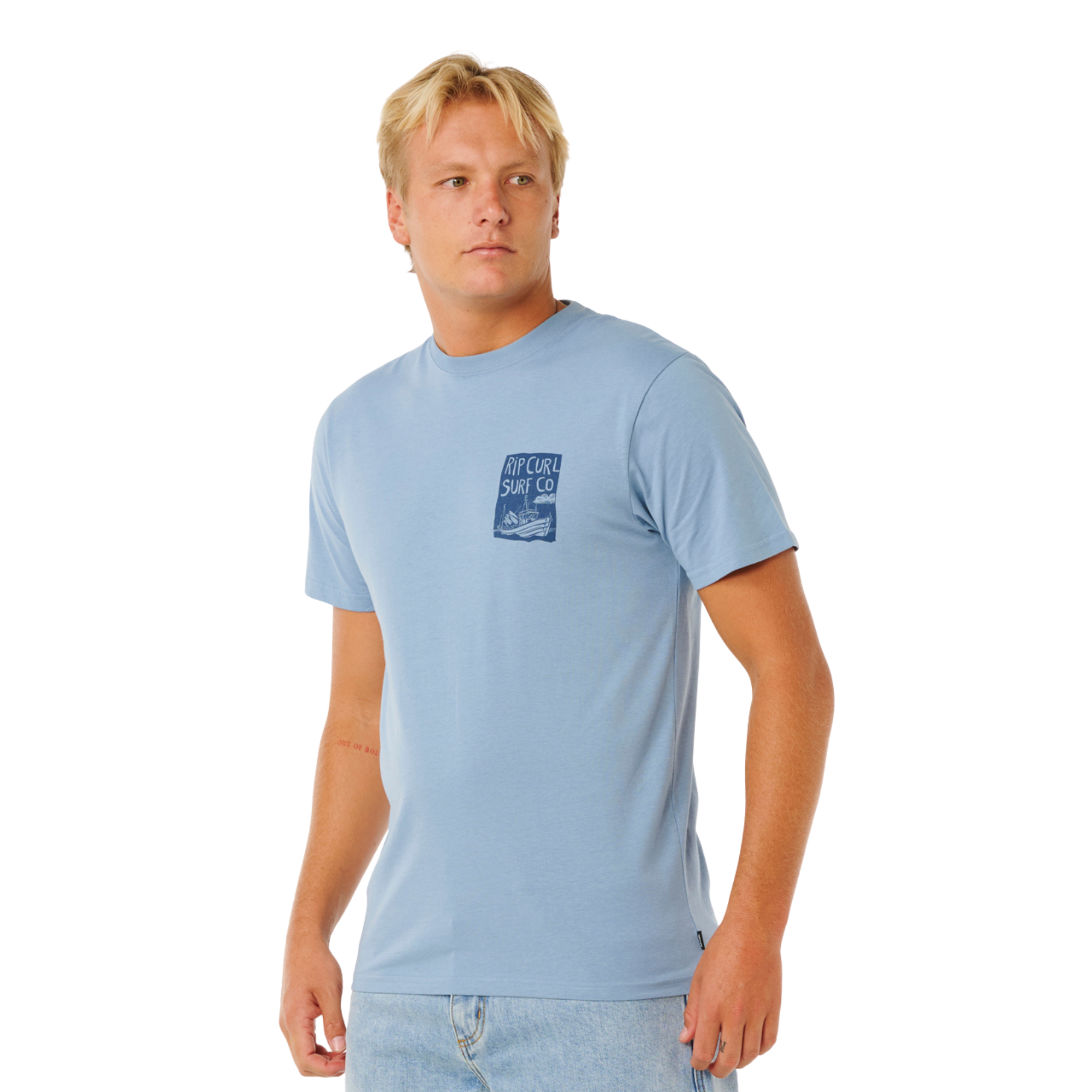 Rip Curl Men's Keep On Trucking Short Sleeve Tee (Faded Denim)
