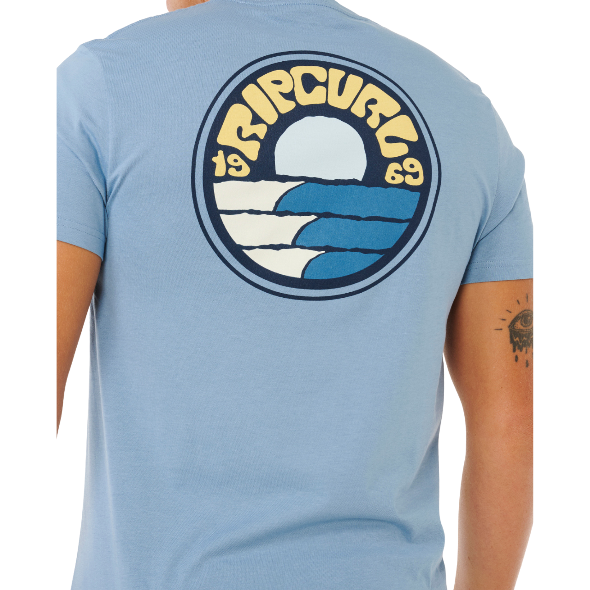 Rip Curl Men's Pacific Rinse Stacked Short Sleeve Tee (Faded Denim)