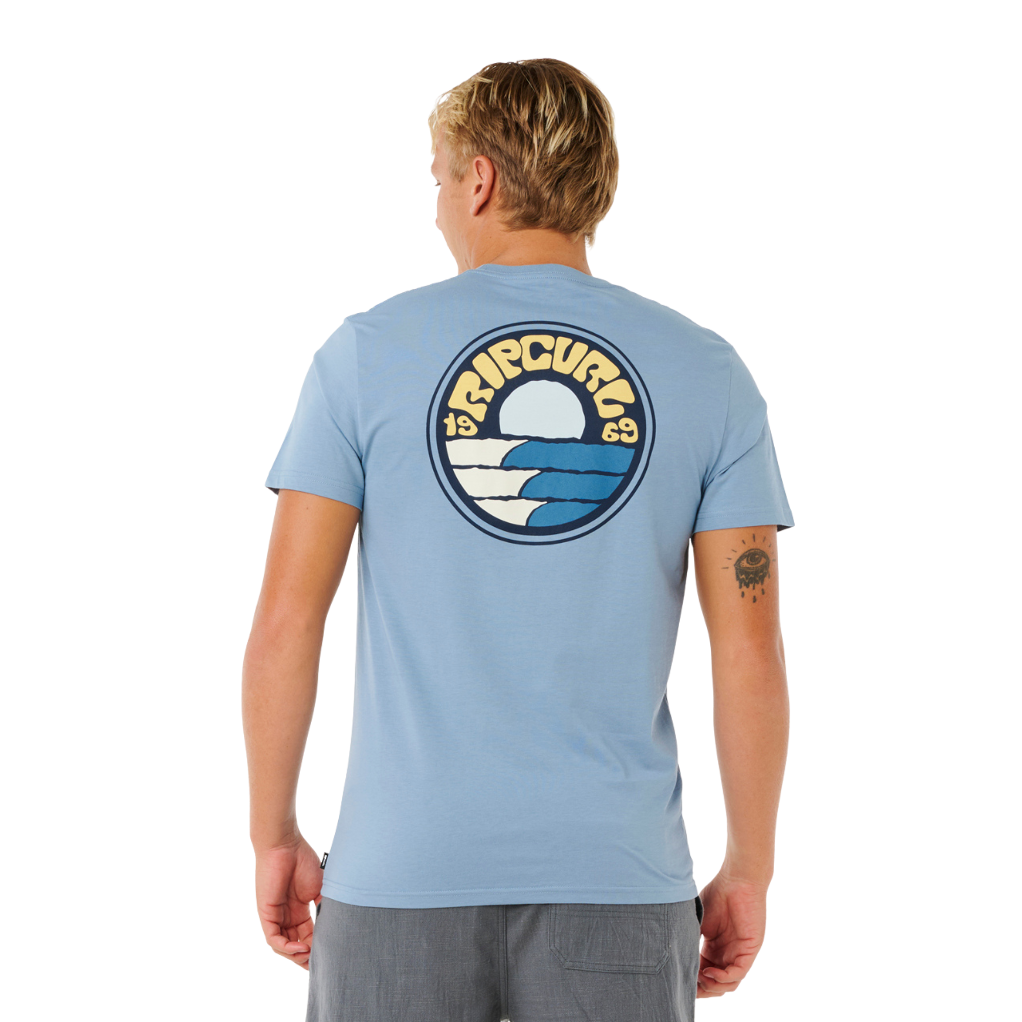 Rip Curl Men's Pacific Rinse Stacked Short Sleeve Tee (Faded Denim)