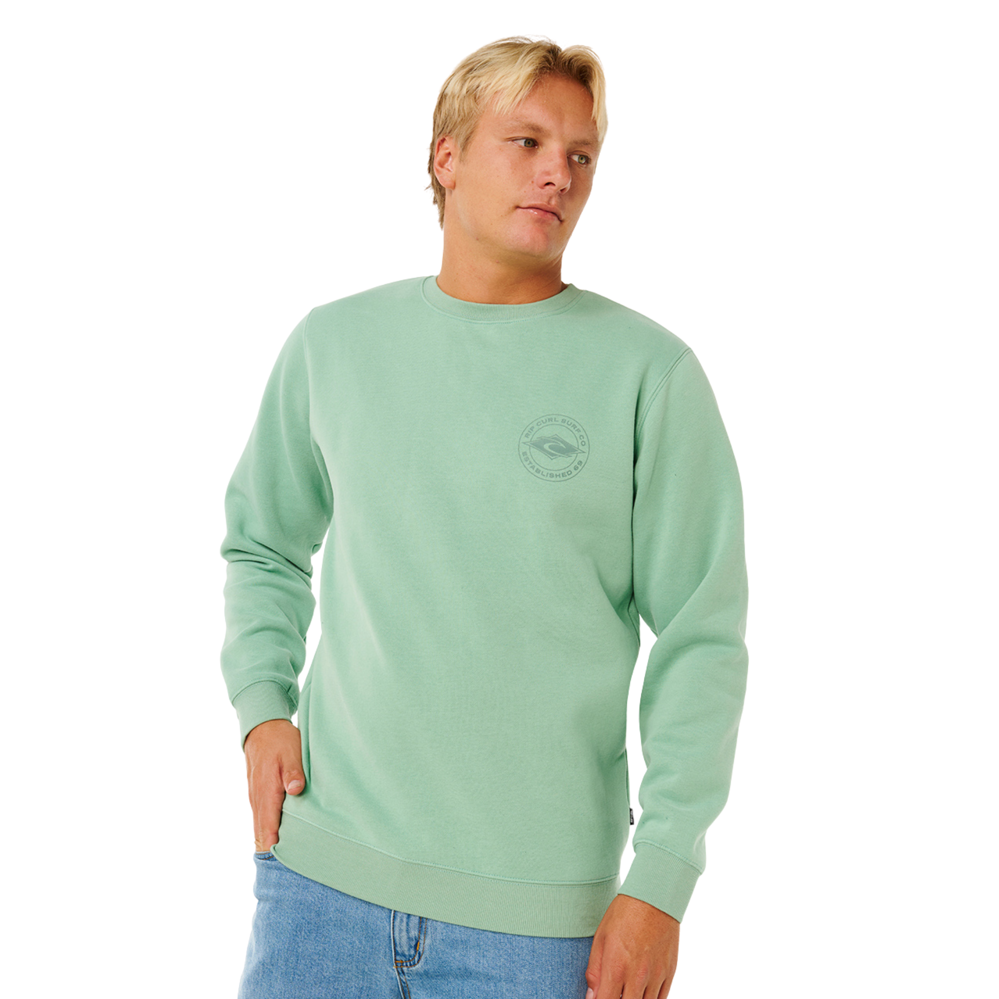 Rip Curl Men's Stapler Crew Neck Sweatshirt (Aloe)