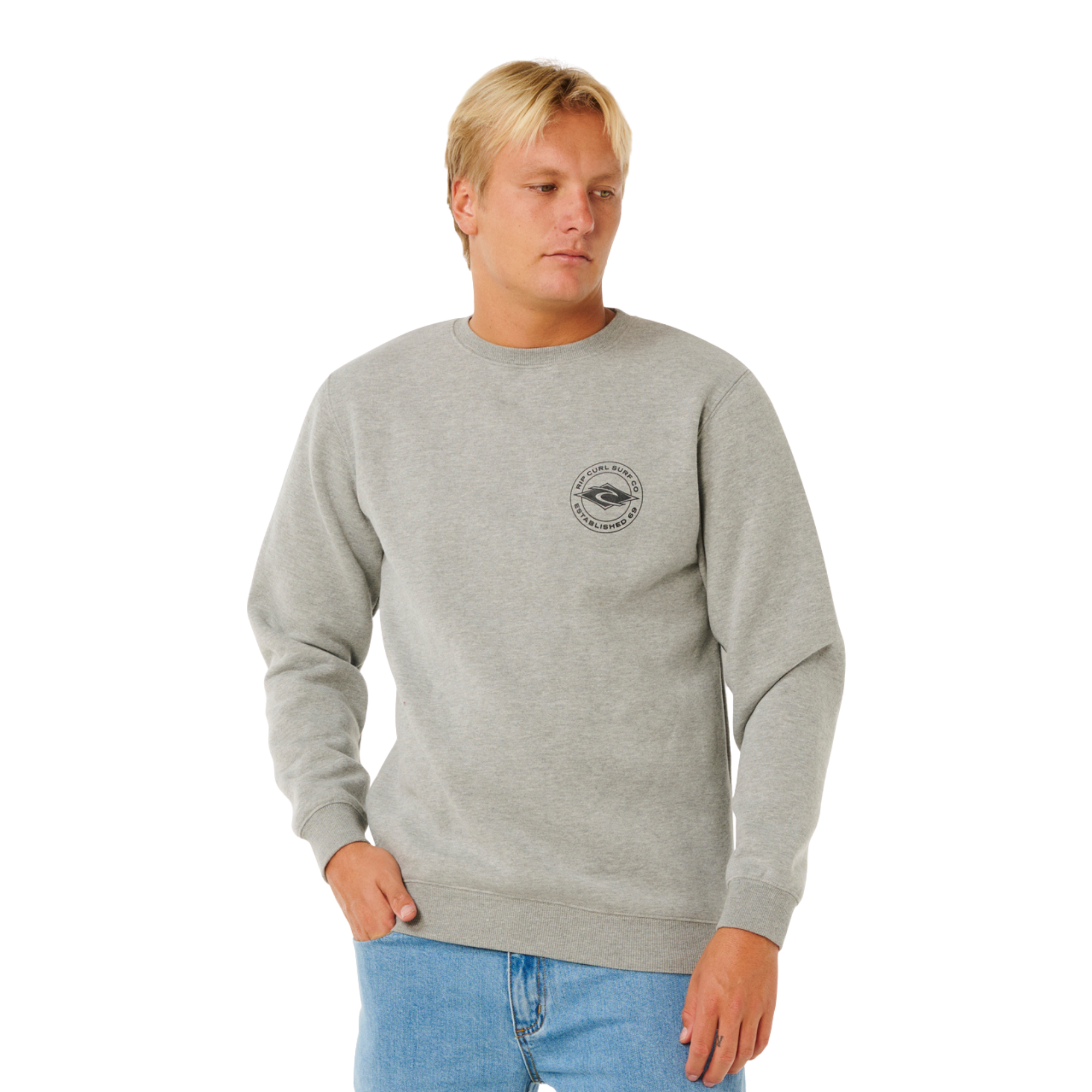 Rip Curl Men's Stapler Crew Neck Sweatshirt (Grey Marle)