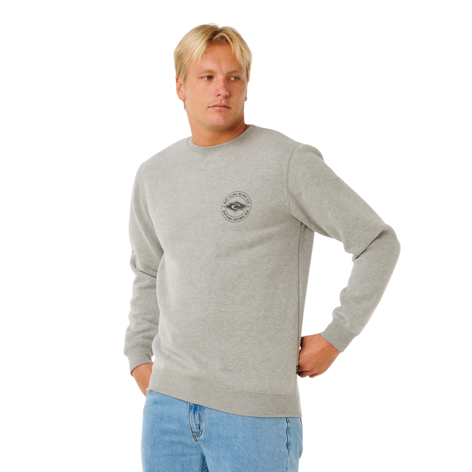 Rip Curl Men's Stapler Crew Neck Sweatshirt (Grey Marle)