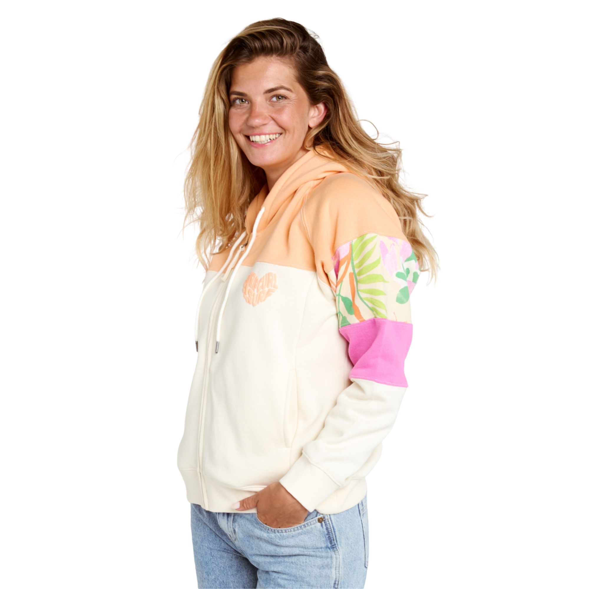 Rip Curl Women's Colour Block Hooded Full Zip Fleece (Off White)