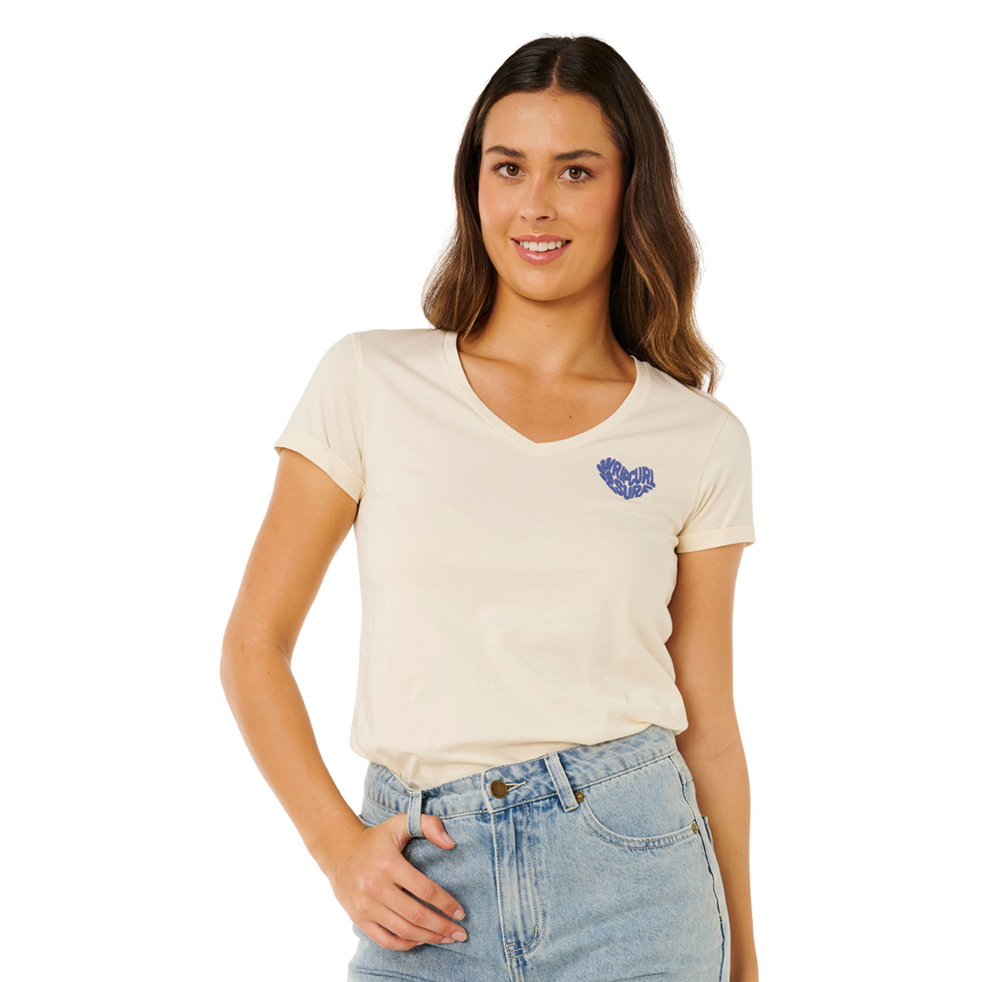 Rip Curl Women's Heart V Neck Short Sleeve Tee (Lily)