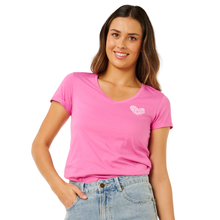 Load image into Gallery viewer, Rip Curl Women's Heart V Neck Short Sleeve Tee (Super Pink)