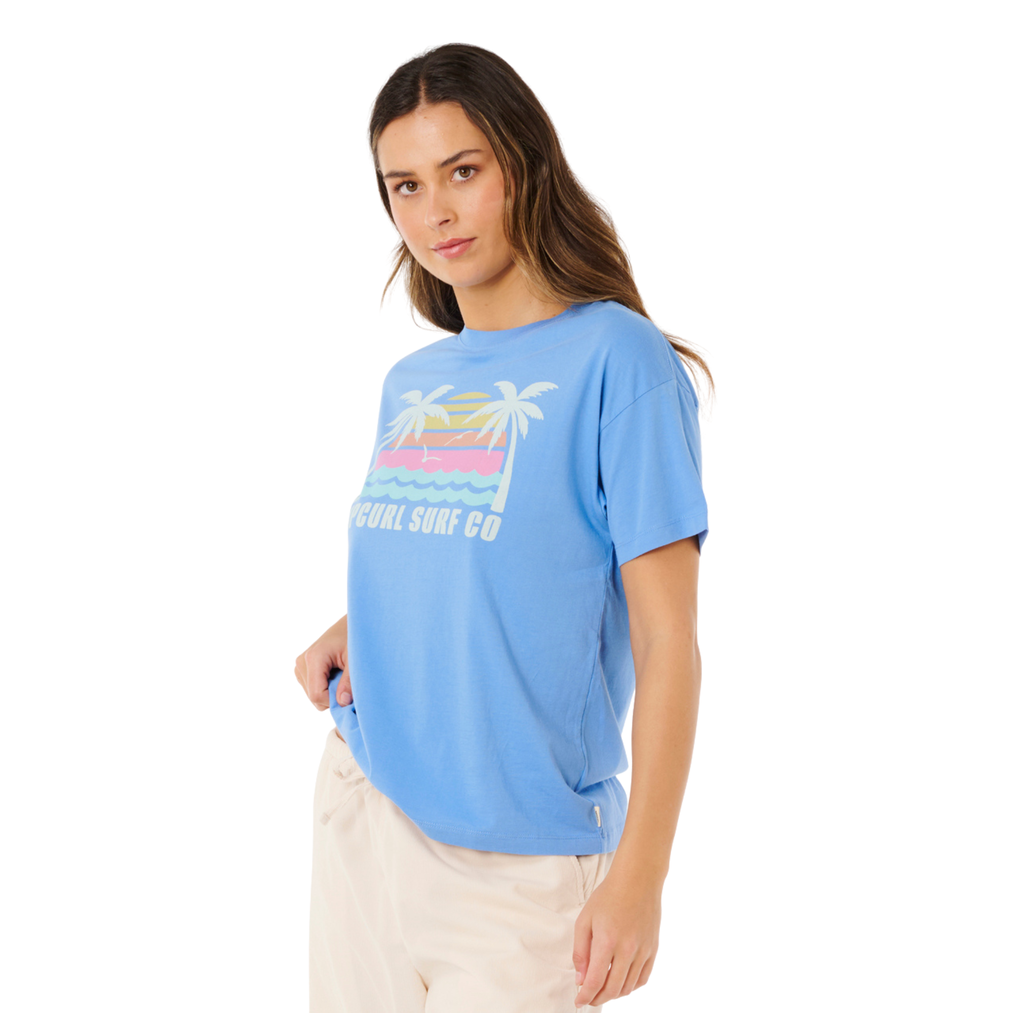 Rip Curl Women's Malibu Relaxed Short Sleeve Tee (Cornflower Blue)
