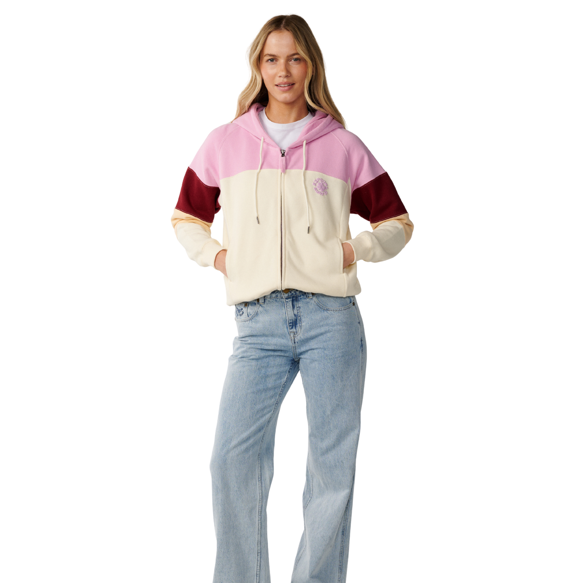 Rip Curl Women's Party Wave Hooded Full Zip Fleece Off White 0003 0DHWFL