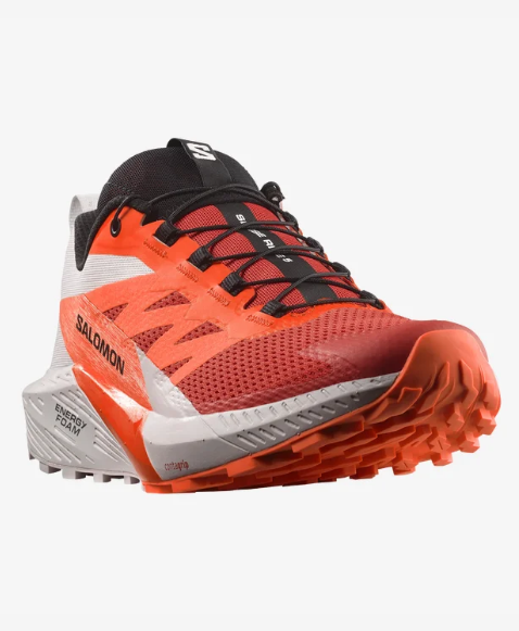 Salomon Men's Sense Ride 5 Trail Running Shoes (Lunar Rock/Shocking Orange/Fiery Red)