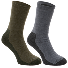 Load image into Gallery viewer, Silverpoint Unisex All Terrain Merino Hiker Socks - 2 Pair Pack (Grey/Green)