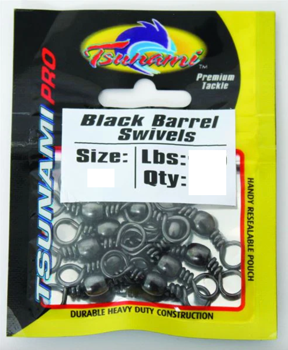 Tsunami Black Barrel Swivels (Size 4)(20 Pack)