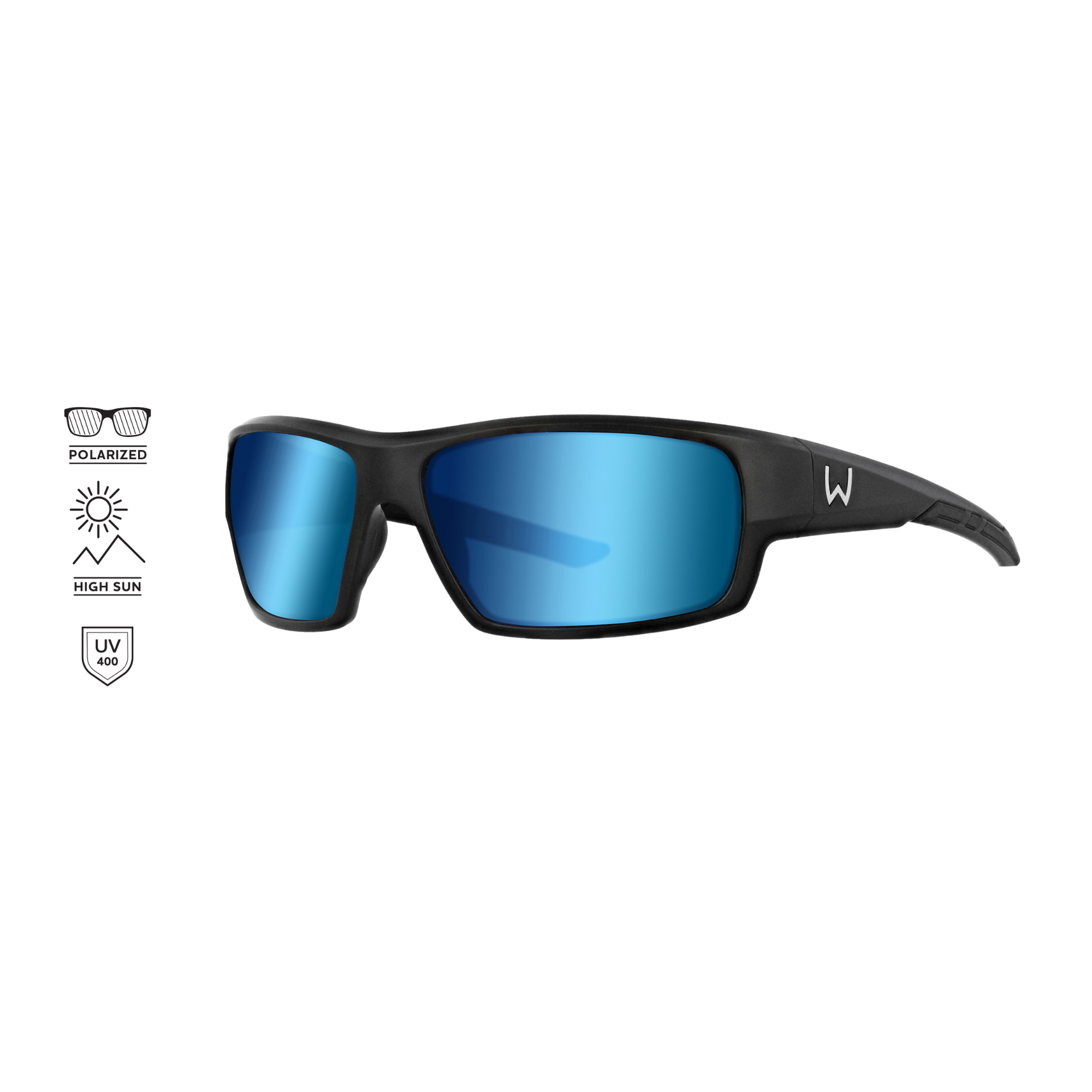 Westin W6 Sport 10 Polarized Sunglasses Matte Black Lens Base Smoke Lens Mirror Blue Anti-Reflex Blue K01-720