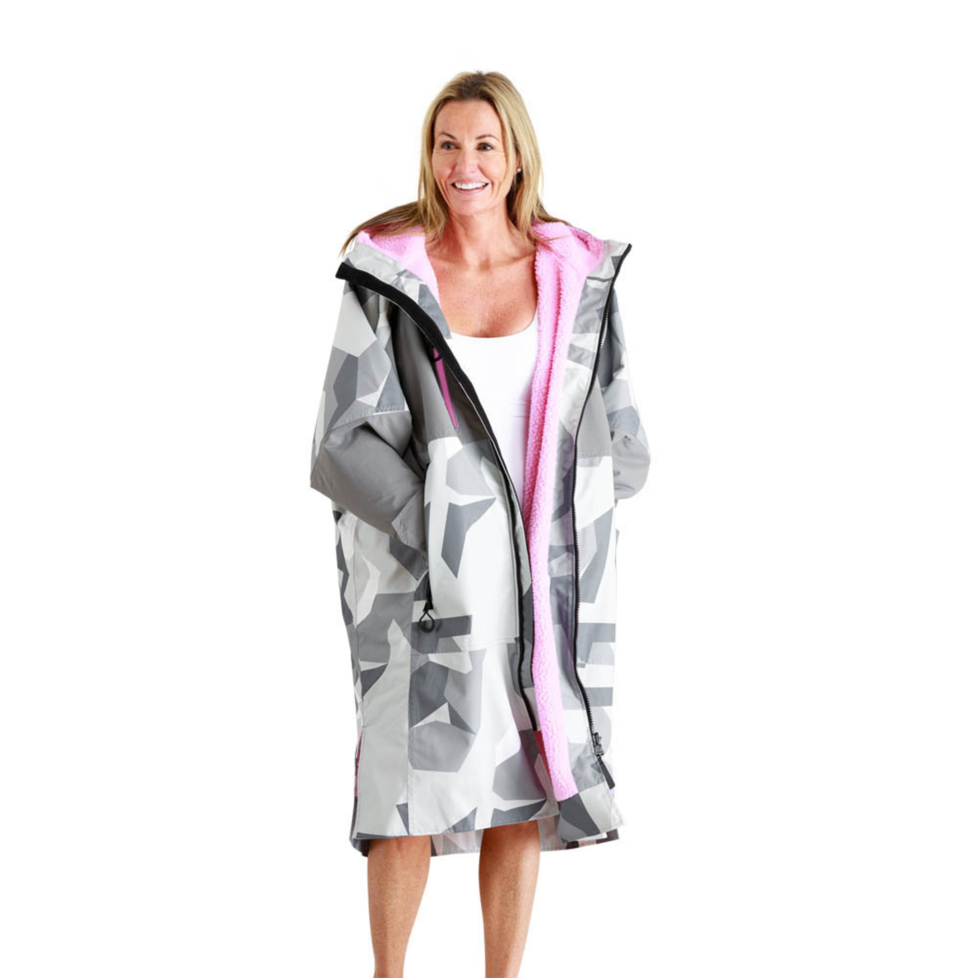 White Water Robes Unisex Hardshell Changing Robe - Adults (Arctic Camo/Pink Lining)