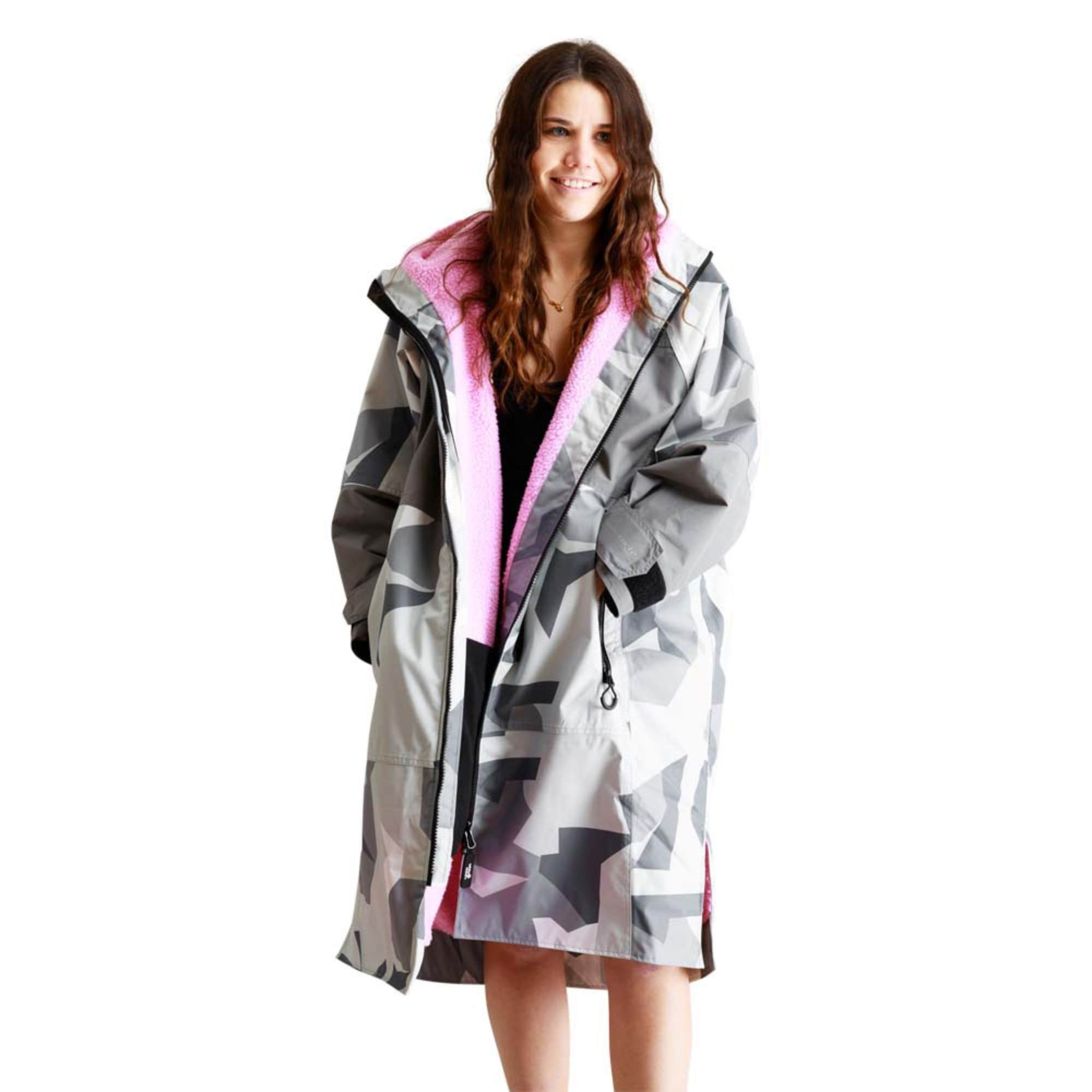 White Water Robes Unisex Hardshell Changing Robe - Adults (Arctic Camo/Pink Lining)