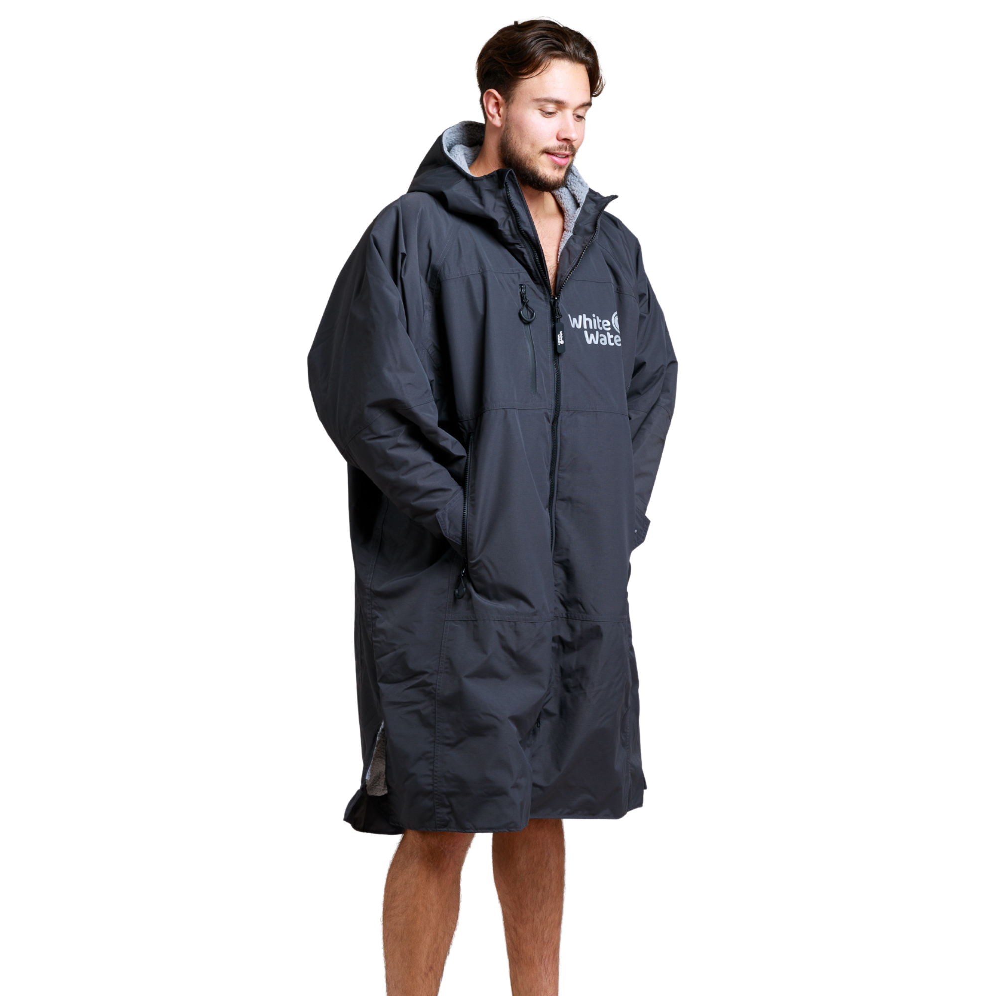 White Water Robes Unisex Hardshell Changing Robe - Adults (Black/Grey Lining)