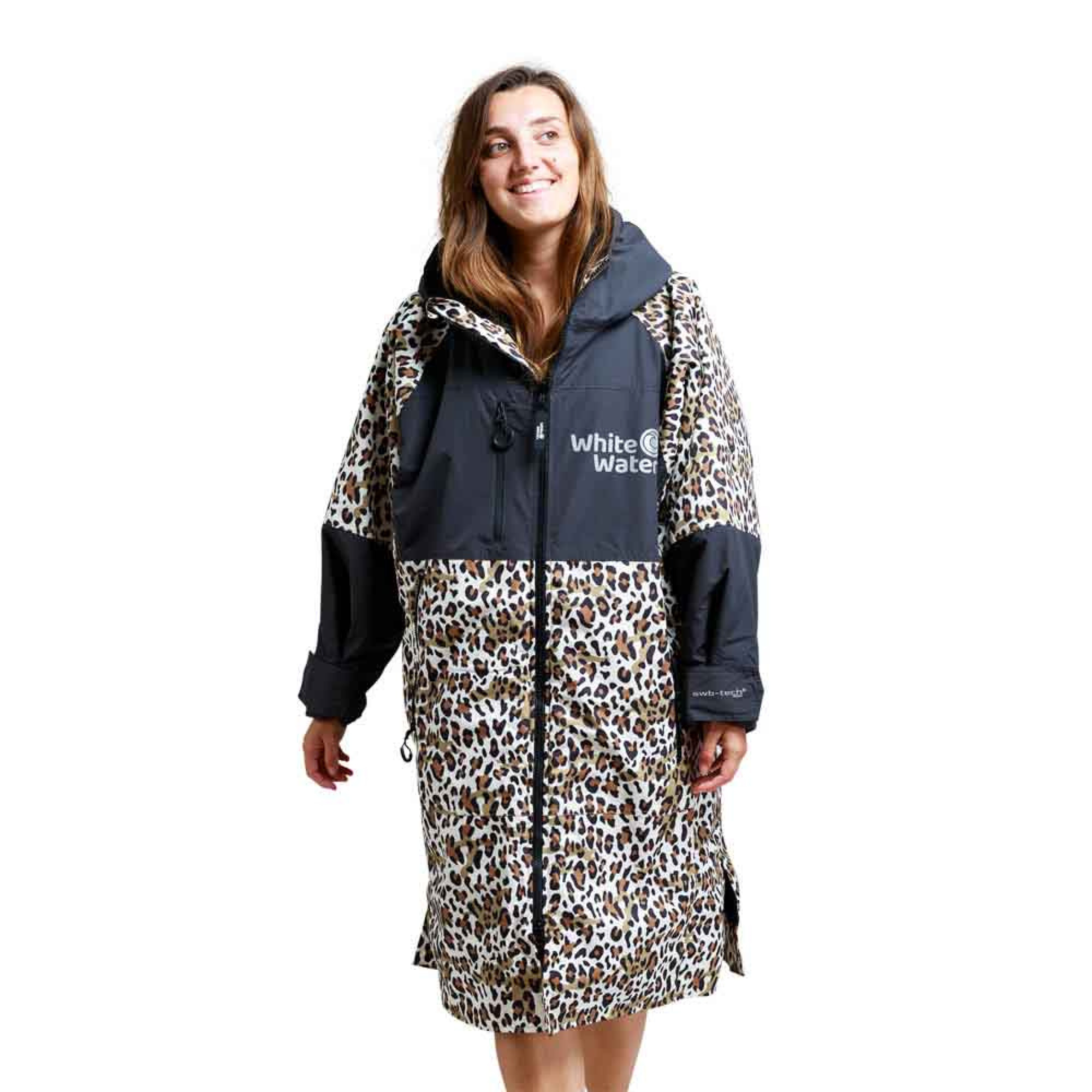 White Water Robes Unisex Hardshell Changing Robe - Adults (Leopard Print/Black Lining)