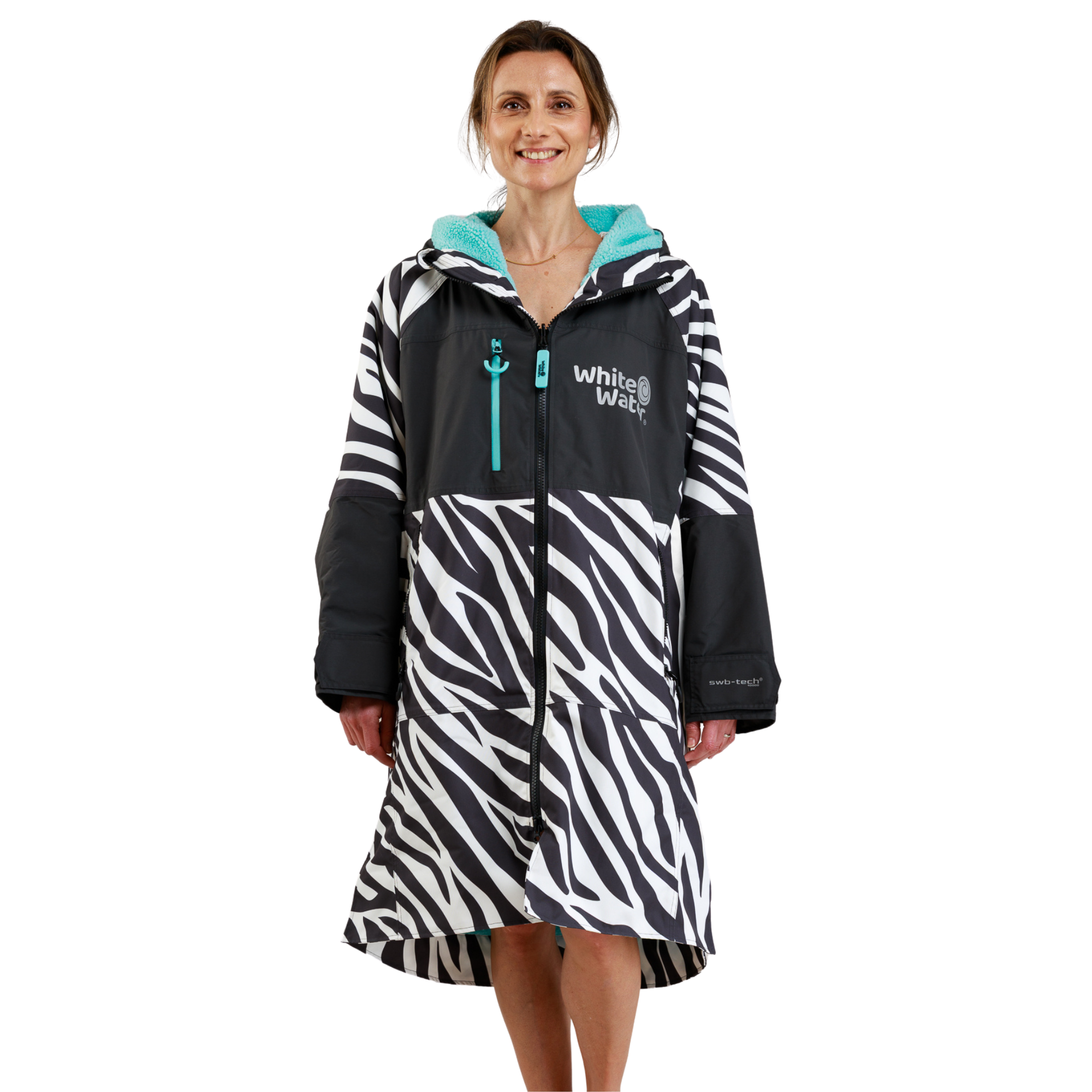 White Water Robes Unisex Hardshell Changing Robe - Adults (Zebra Print/Blue Lining)