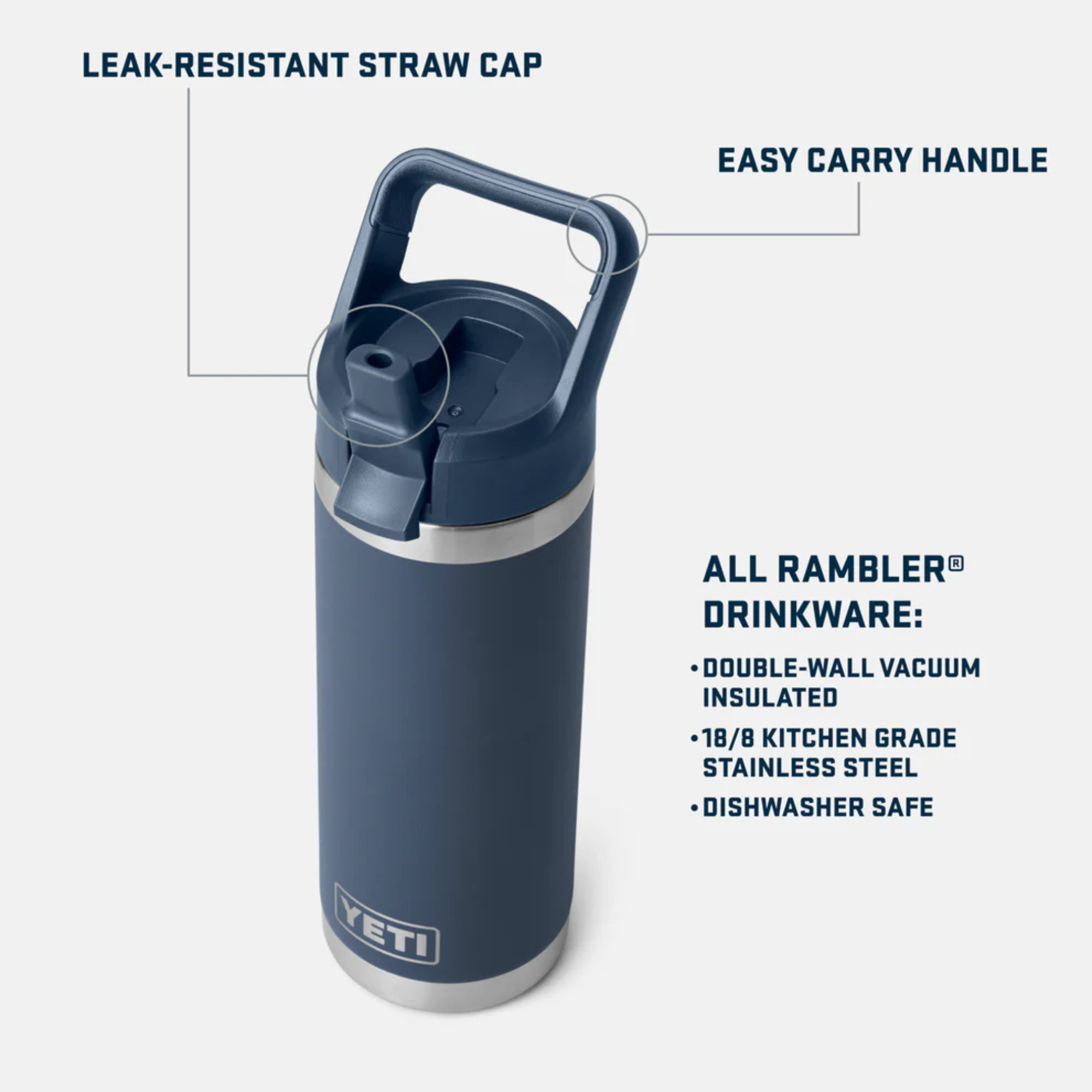 Yeti Rambler 18oz 532ml Insulated Bottle with Colour Matched Straw Cap Cape Taupe 70000003161 Yeti-RamblerStraw-18oz features