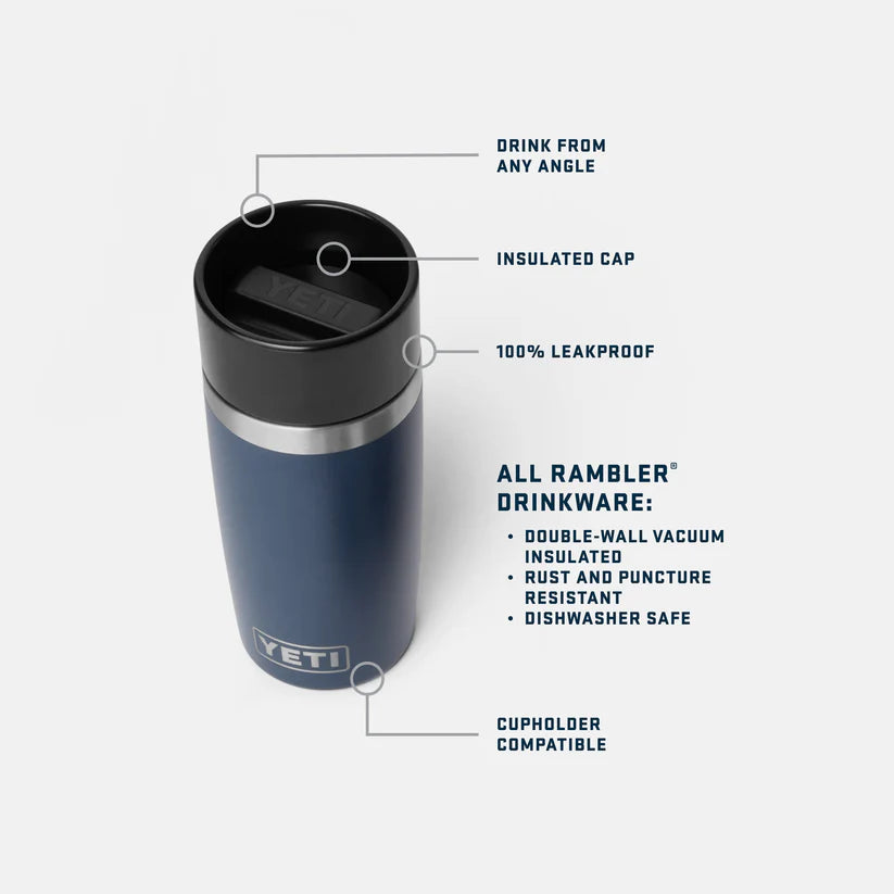 Yeti Rambler Travel Bottle with Commuter Cap 12oz 355ml Yeti-RamblerBottle-12oz features