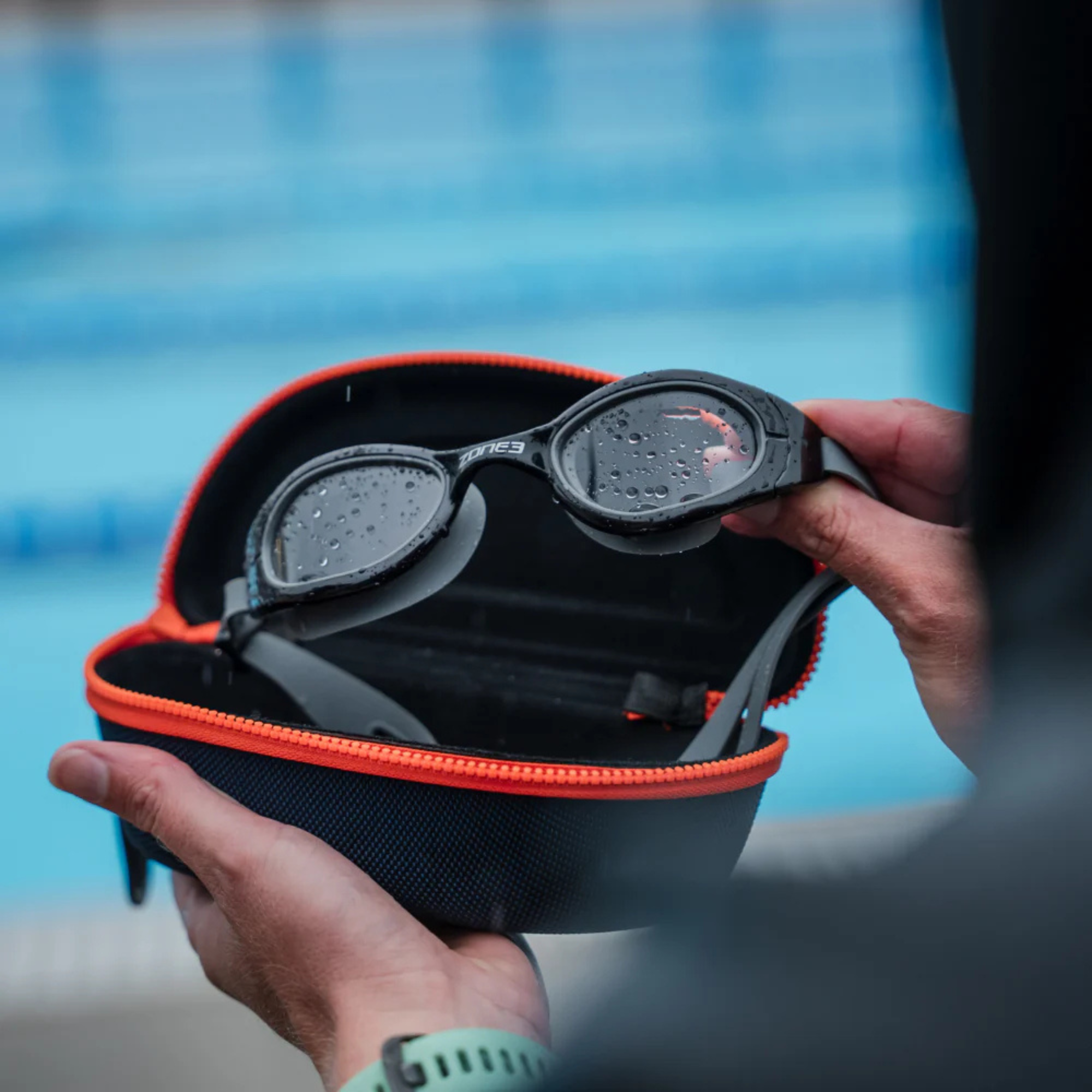 Zone 3 Protective Swim Goggles Hard Case (Navy/Orange)