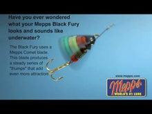 Load and play video in Gallery viewer, Mepps Black Fury Spinning Metal Lure (3.5g/Size 1)(Black/Yellow)

