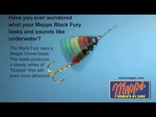 Load and play video in Gallery viewer, Mepps Black Fury Spinning Metal Lure (8g/Size 4)(Black/Orange)